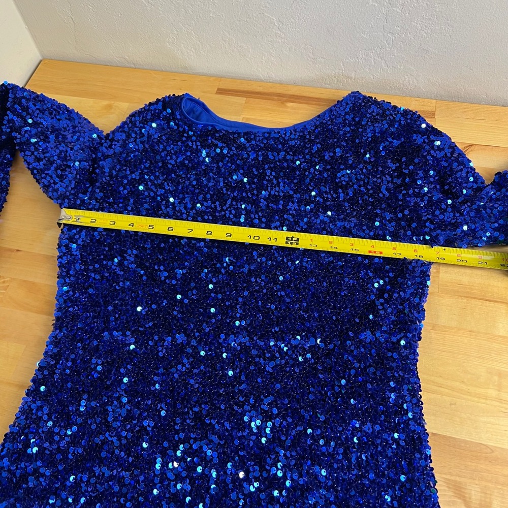 Lulus Blue Allover Sequin Open Back Long Sleeve Mini Dress Cocktail Party XL NWT - Picture 7 of 8